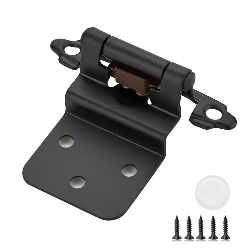 Ravinte Hardware 20 Pack (10 Pairs) 3/8 Inch Insert Kitchen Cabinet Hinges, Matte Black Self Closing Hinges for Kitchen Cabinet Doors, Semi-Concealed Cupboard Hardware, Face Mount Hardware, Black - Image 1